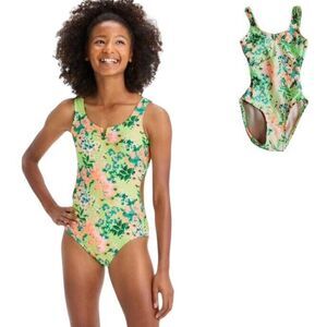 Art Class Girls One Piece Swim Suit Cut Out  Size S 6/7‎ Tropical Multi Colors